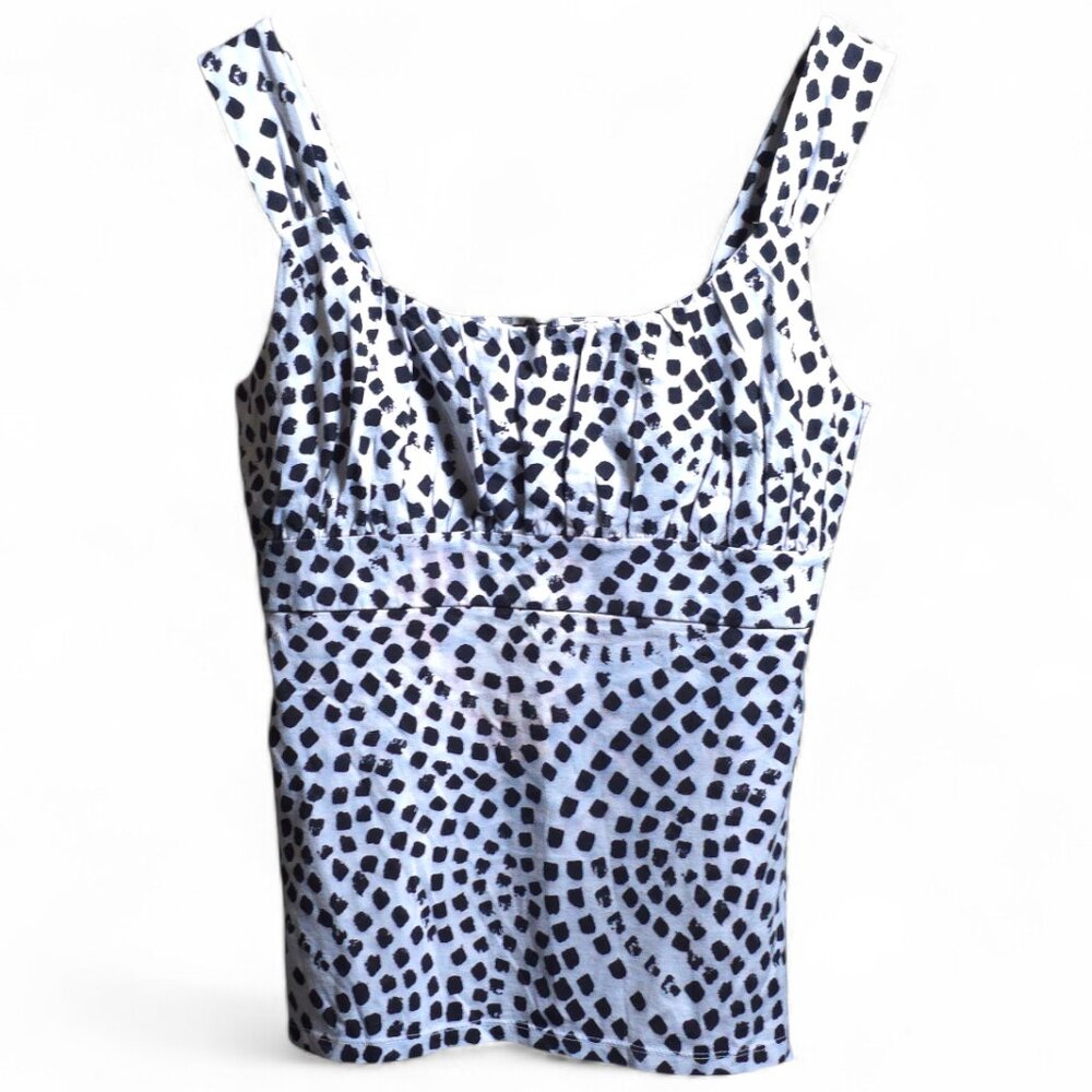 Ann Taylor Cotton Abstract Print Tank Top Large Black White Sleeveless Stretch